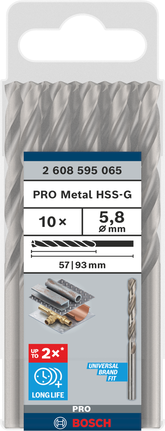 Broca helicoidal Bosch PRO Metal HSS-G 5,8 mm (pacote).